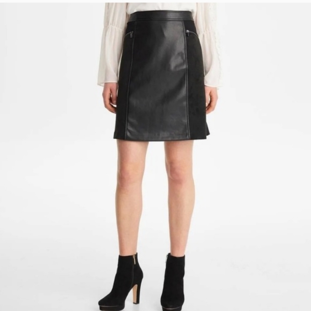 Karl Lagerfeld Faux Leather & Suede Mixed Media Zipper Accent Skirt Sz 6